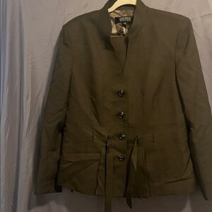 Kasper Women's Brown Blazer, pants suit with Animal Print lining.